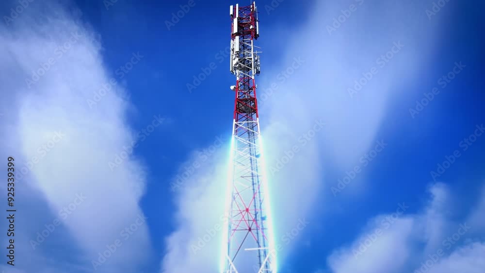 5G Fifth generation of telecom tower and radio signal animation. 3D render 5G Fifth generation of telecom tower and radio signal animation. 3D render