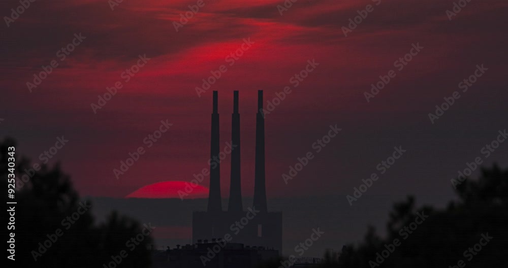 Sunrise behind 3 Xemeneies del Besos from Barcelona Sunrise behind 3 Xemeneies del Besos from Barcelona