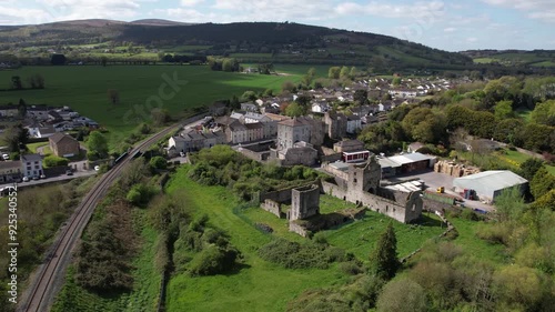 Aerial View of Cahir Abbey, Ireland, Historic Landmark and Green Landscape on Sunny Summer Day photo