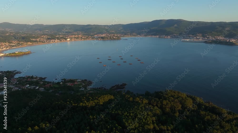 Idyllic Scenery Of Lake And Mountains In Nigran, Spain - Aerial Drone Shot Idyllic Scenery Of Lake And Mountains In Nigran, Spain - Aerial Drone Shot