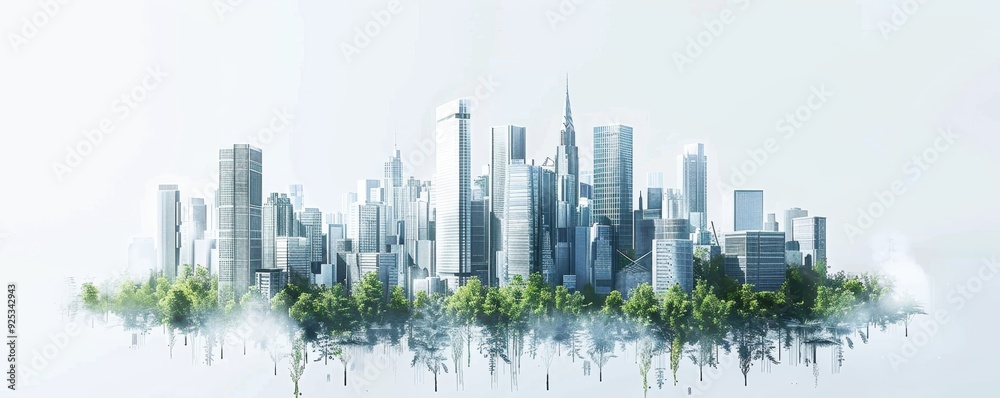 Obraz premium A futuristic cityscape with modern skyscrapers, blending nature and urbanization in a harmonious and innovative design.