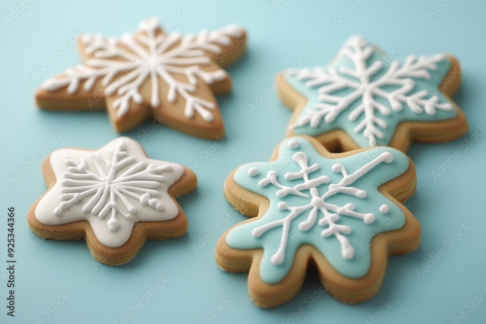 A 3D Christmas cookie with a cheerful design on a pastel sky-blue background A 3D Christmas cookie with a cheerful design on a pastel sky-blue background