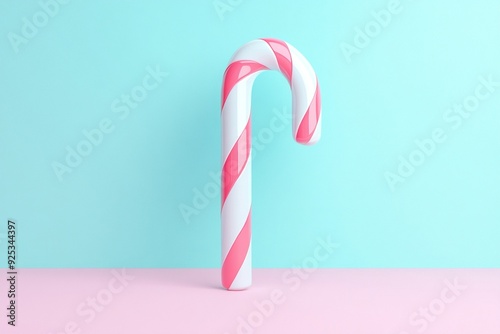 A 3D candy cane with a playful twist on a pastel mint background