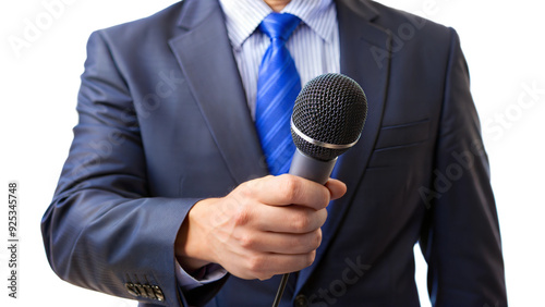 PNG businessman holding microphone for speech transparent