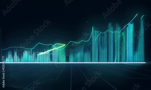 Wallpaper Mural Abstract digital financial graph with rising bars and fluctuating lines, representing data analysis and market trends in a futuristic style Torontodigital.ca