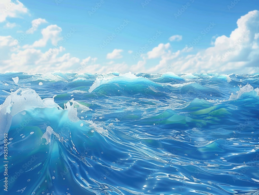 Fototapeta premium Majestic blue waves with white foam on a clear day.