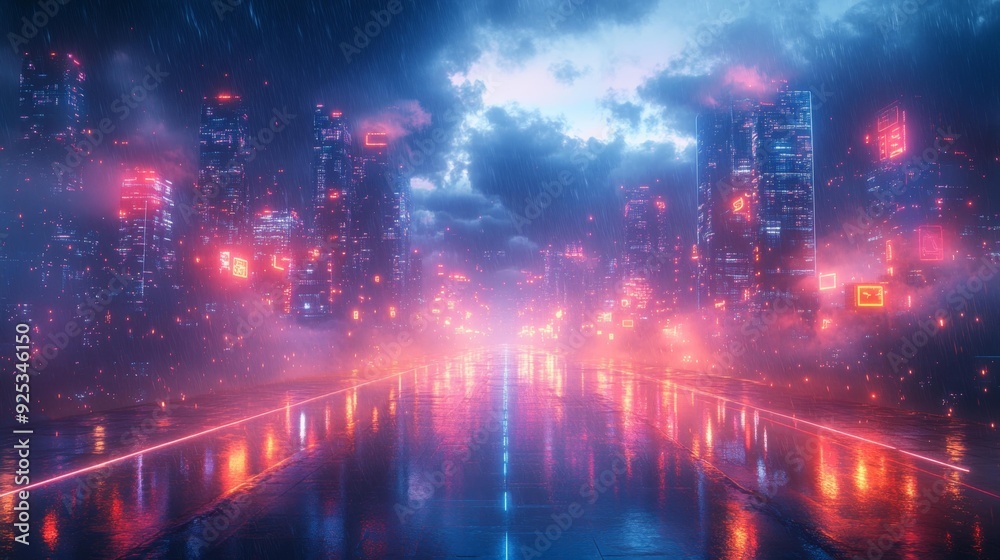 Futuristic cyberpunk cityscape at night - generative ai Futuristic cyberpunk cityscape at night - generative ai
