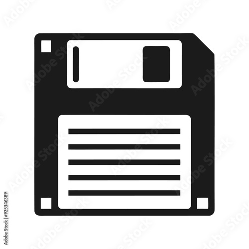 Black silhouette floppy disk icon and vector illustration