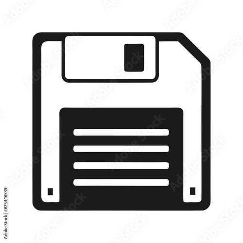 Black silhouette floppy disk icon and vector illustration