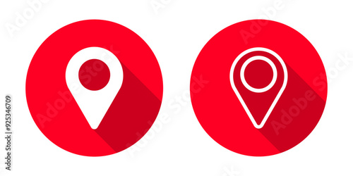 Location or pointer icon with long shadow vector. Location sign