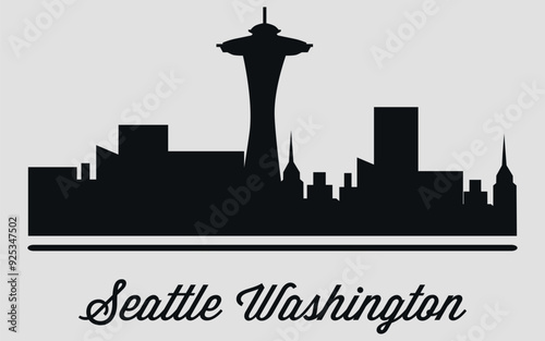 The city skyline. Seattle. Washington. Silhouettes of buildings. Vector on a gray background