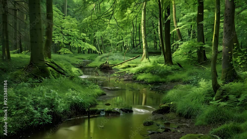 A tranquil forest stream flows through a verdant canopy of trees A calming forest stream winding its way through a verdant landscape A tranquil forest stream flows through a verdant canopy of trees A calming forest stream winding its way through a verdant landscape