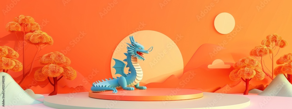 3D Dragon Illustration with a Sunset Background 3D Dragon Illustration with a Sunset Background