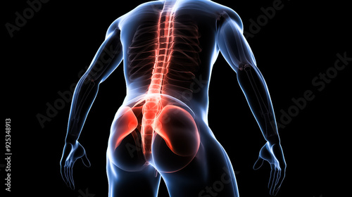 A man with a back pain is shown in this image, 3d rendered illustration of a shoulder, human body anatomy, 3d rendered illustration of a body