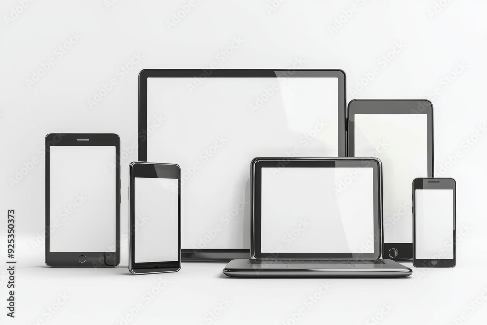 Multiple responsive screen and mobile devices mockup created with Generative AI