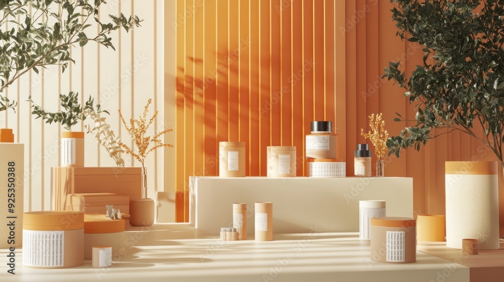Minimalist Product Display with Earthy Tones and Plants Minimalist Product Display with Earthy Tones and Plants