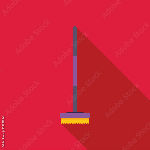 Cleaning brush scrubber standing on a red background with a long shadow, in flat design style
