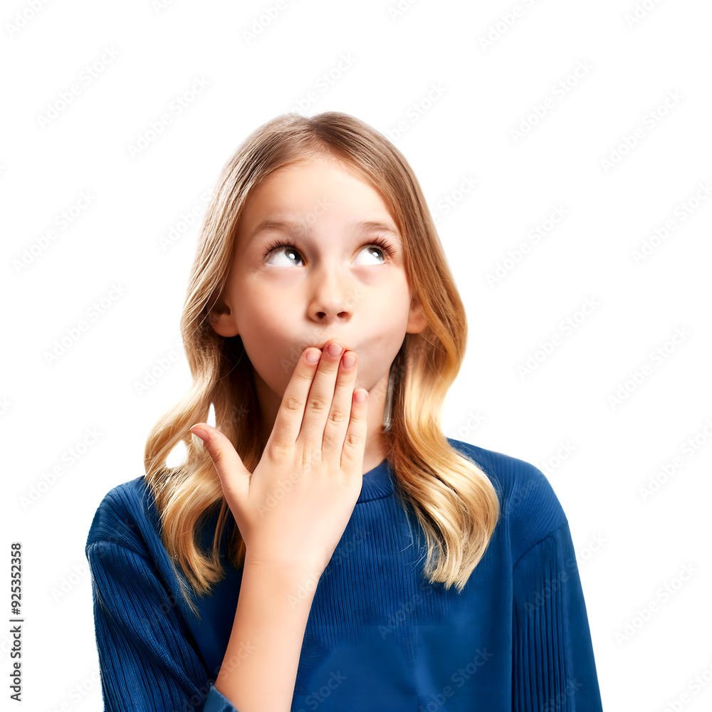 Surprised Blonde Girl Covering Mouth: Expressive Close-Up Surprised Blonde Girl Covering Mouth: Expressive Close-Up