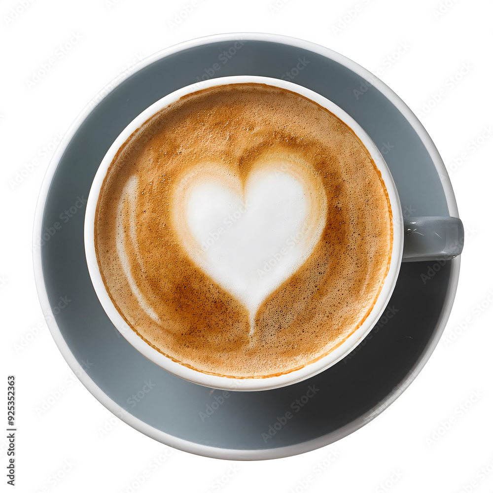 Cup of cappuccino with heart shape latte, isolated cutout on white background Cup of cappuccino with heart shape latte, isolated cutout on white background