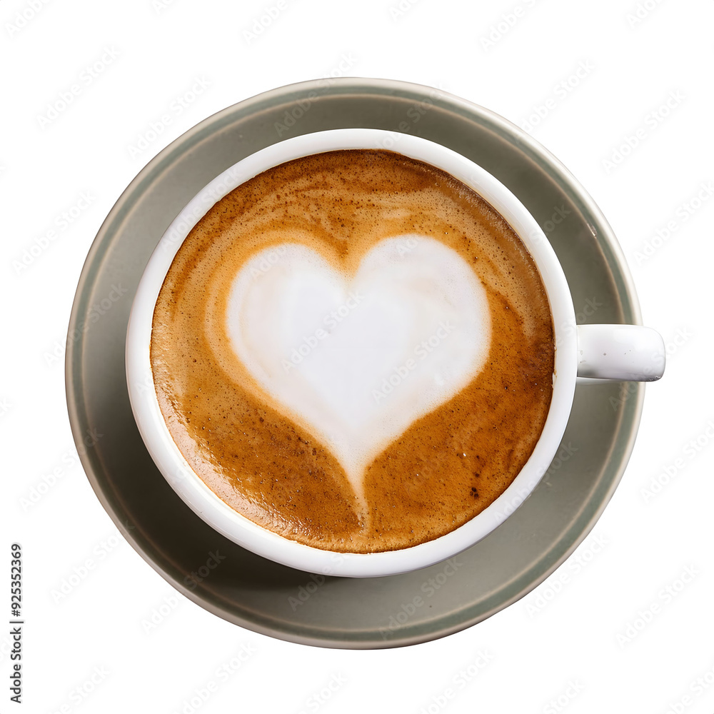 Cup of cappuccino with heart shape latte, isolated cutout on white background Cup of cappuccino with heart shape latte, isolated cutout on white background