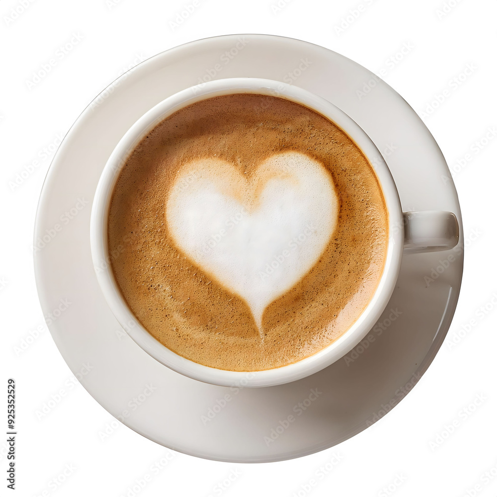 Cup of cappuccino with heart shape latte, isolated cutout on white background Cup of cappuccino with heart shape latte, isolated cutout on white background