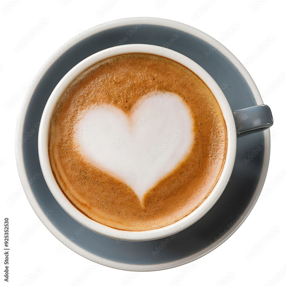 Cup of cappuccino with heart shape latte, isolated cutout on white background Cup of cappuccino with heart shape latte, isolated cutout on white background