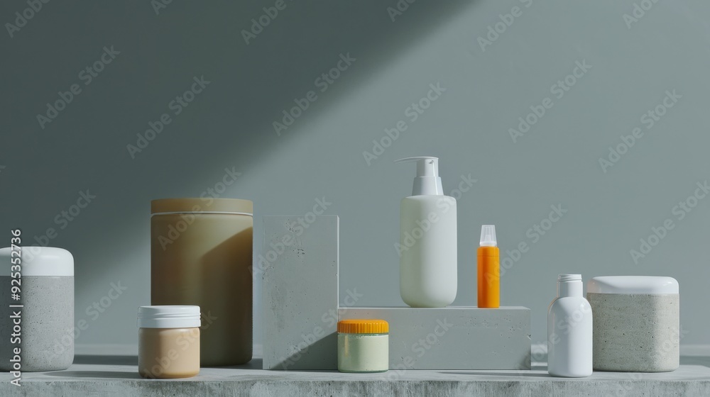 A stylish arrangement of various skincare products in minimalist containers, showcased against a soft, neutral background. A stylish arrangement of various skincare products in minimalist containers, showcased against a soft, neutral background.
