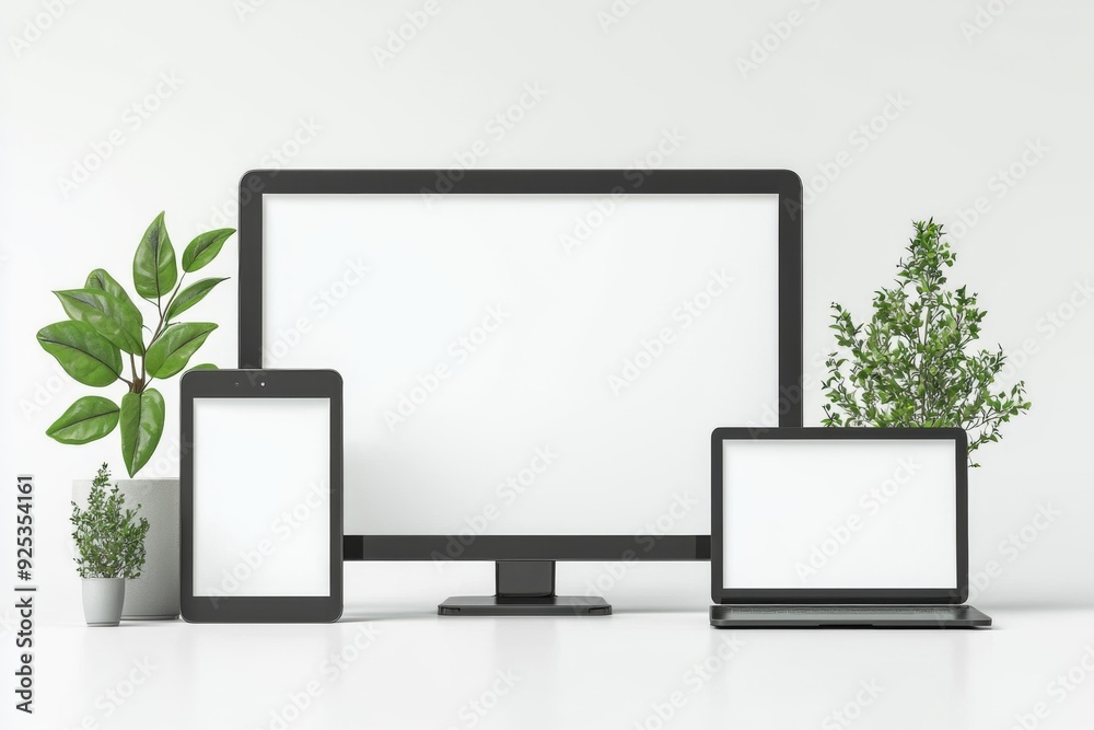 Multiple responsive screen and mobile devices mockup created with Generative AI