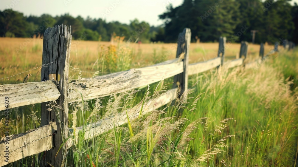 A weathered wooden fence in a rural field, with tall grass swaying in the breeze, capturing a rustic charm. A weathered wooden fence in a rural field, with tall grass swaying in the breeze, capturing a rustic charm.