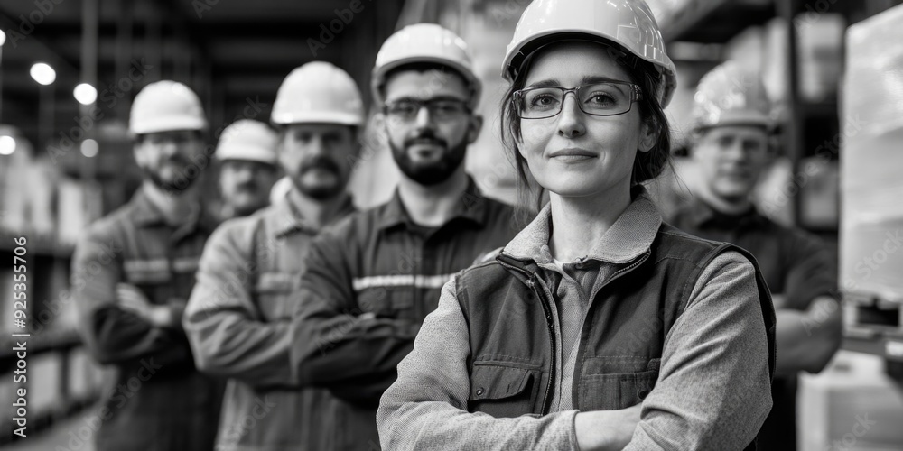 Industrial Team: Safety-Minded Workers in Hard Hats and Protective Gear Industrial Team: Safety-Minded Workers in Hard Hats and Protective Gear