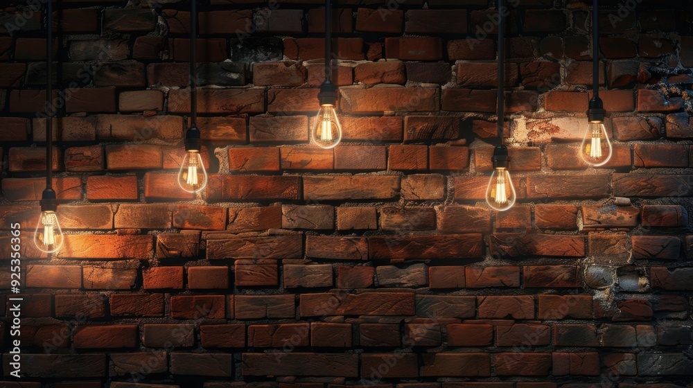 Brick wall with hanging lights. Brick wall with hanging lights.