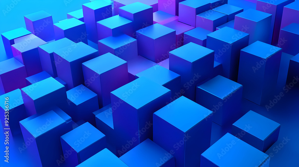 A vibrant 3D arrangement of blue and purple cubes in a dynamic geometric layout. A vibrant 3D arrangement of blue and purple cubes in a dynamic geometric layout.