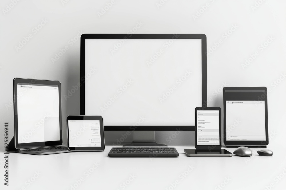 Multiple responsive screen and mobile devices mockup created with Generative AI Multiple responsive screen and mobile devices mockup created with Generative AI