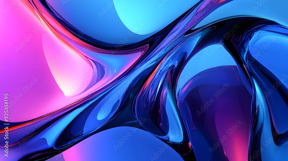 Obraz premium A vibrant abstract composition featuring smooth curves and gradients in blue and pink hues.