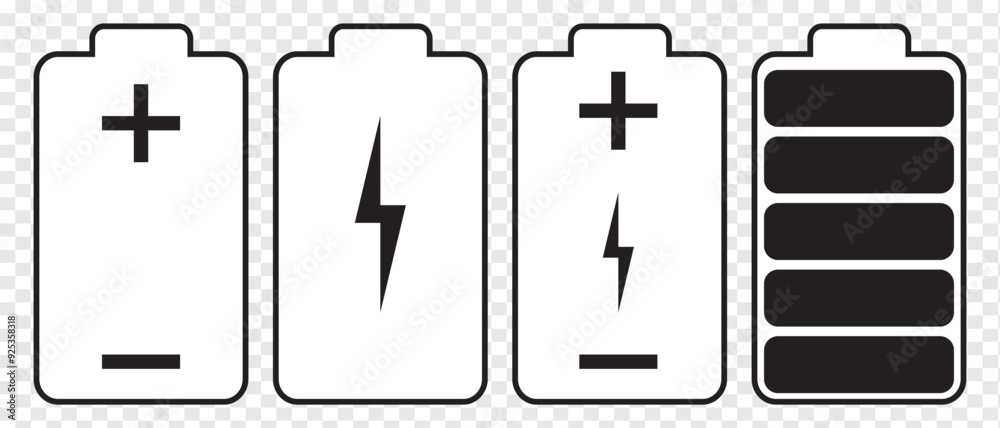 Battery icon vector set isolated on white background. Symbols of battery charge level, full and low. The degree of battery power flat vector illustration. EPS 10. Battery icon vector set isolated on white background. Symbols of battery charge level, full and low. The degree of battery power flat vector illustration. EPS 10.