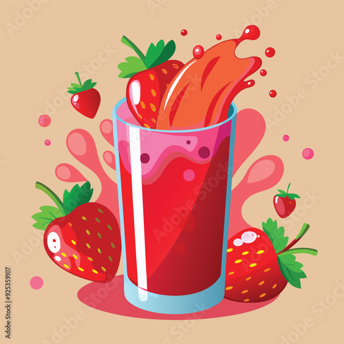 red juice splash with fresh strawberries Adobe Illustrator Artwork