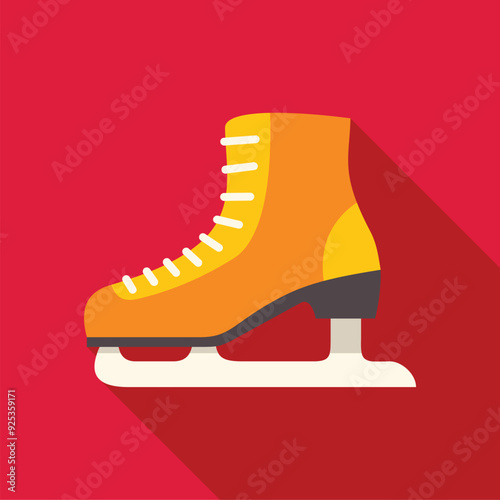 Yellow ice skate with white laces on a red background