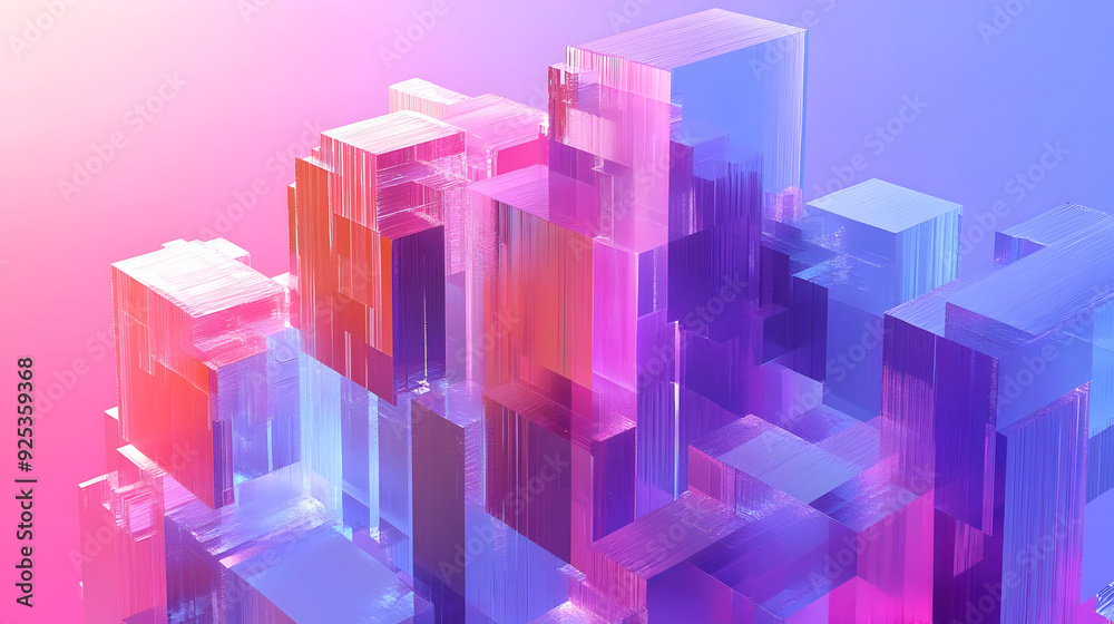 A vibrant abstract composition of translucent cubes in shades of pink and purple. A vibrant abstract composition of translucent cubes in shades of pink and purple.