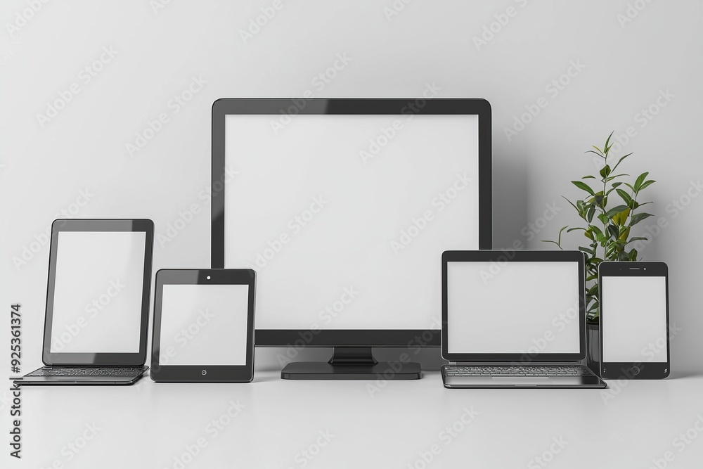 Multiple responsive screen and mobile devices mockup created with Generative AI Multiple responsive screen and mobile devices mockup created with Generative AI