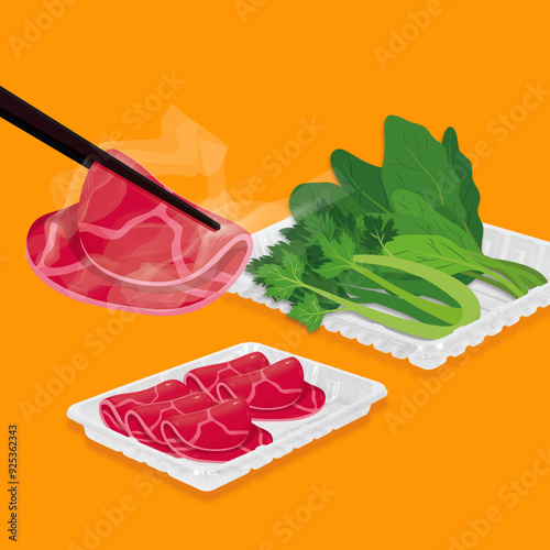 illustration of Package meat and vegetables 