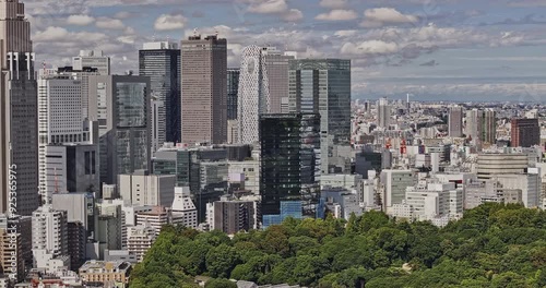 Tokyo Japan Aerial v214 zoomed panning flyover Sendagaya capturing skyscrapers downtown cityscape of Yoyogi and Nishishinjuku district in Shinjuku city - Shot with Mavic 3 Pro Cine - October 2023 photo