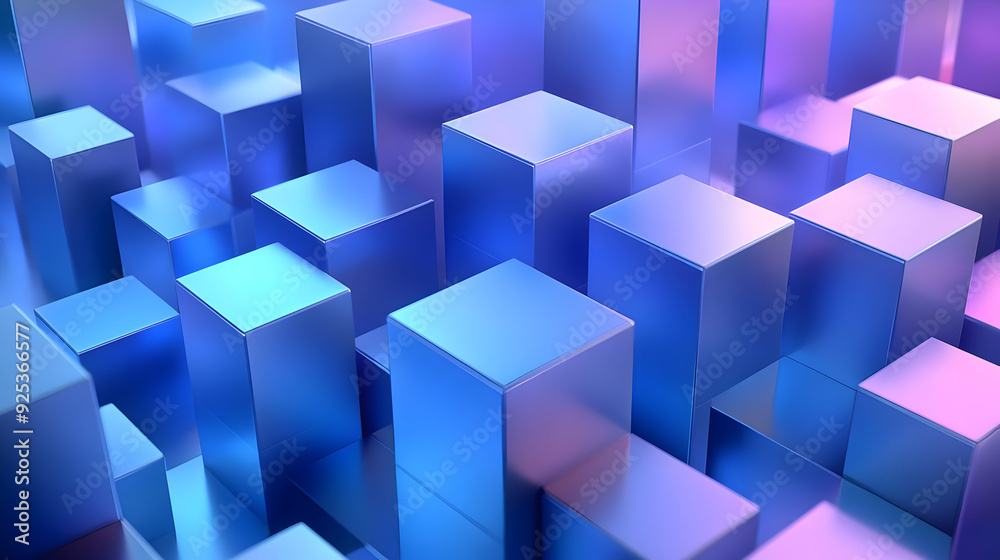 A vibrant abstract scene featuring 3D cubes in shades of blue and purple. A vibrant abstract scene featuring 3D cubes in shades of blue and purple.