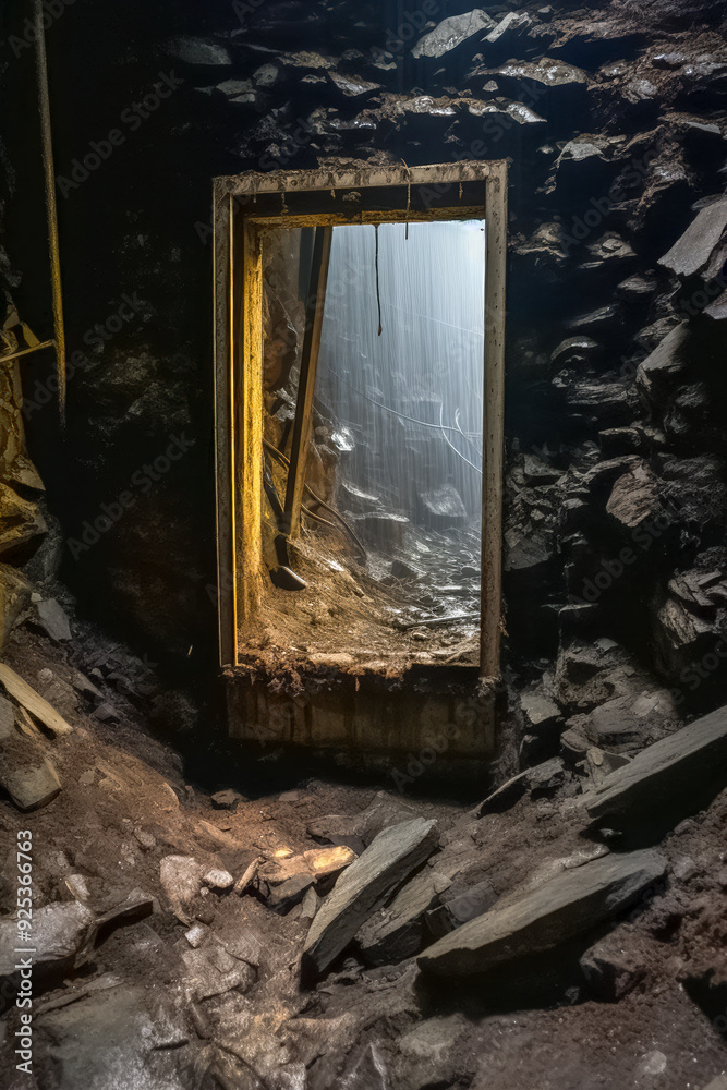 Obraz premium Gespenstischer Lost Place, verlassenes altes Bergwerk, Generative AI