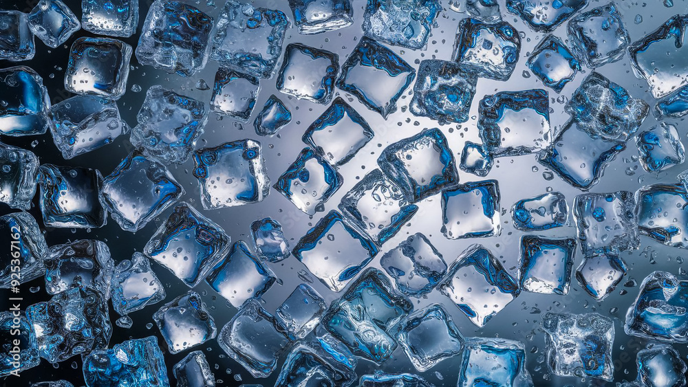 Crystal clear ice cubes on light blue background, flat lay Crystal clear ice cubes on light blue background, flat lay