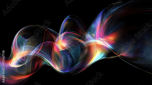 A vibrant abstract wave of colorful light patterns on a black background.