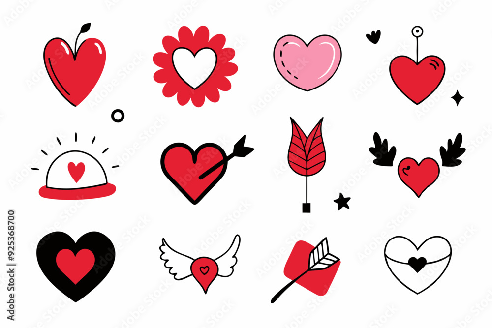 Set of 16 different hand drawn love collection art vector Set of 16 different hand drawn love collection art vector