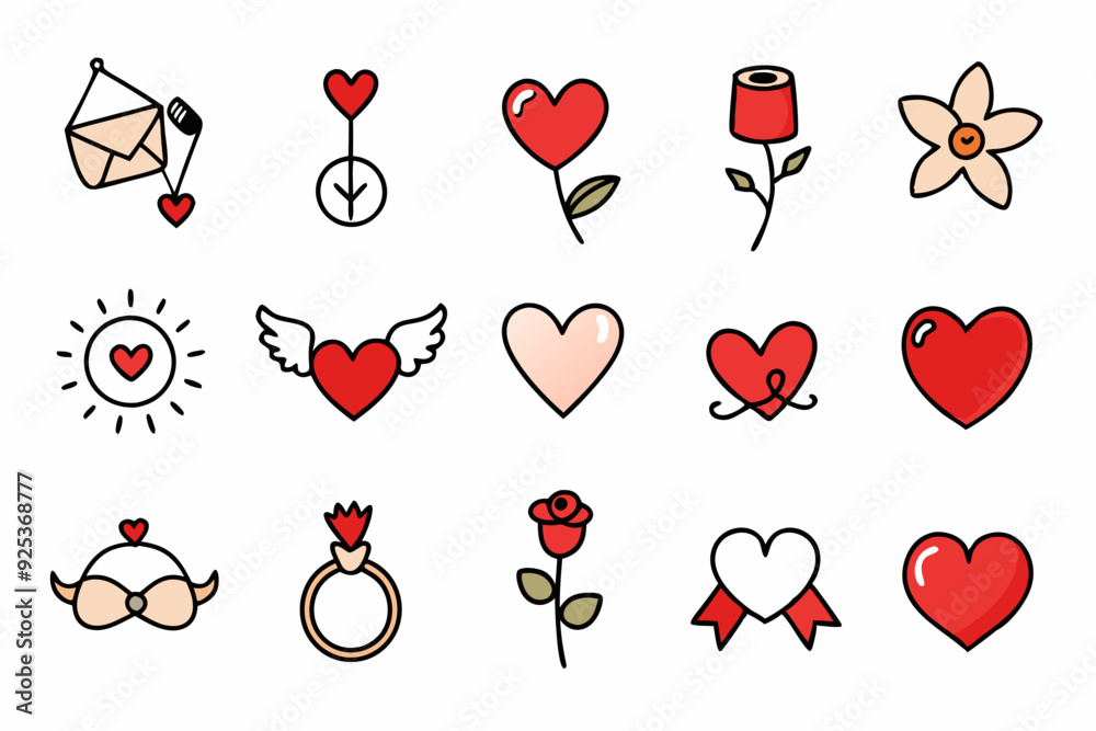 Set of 16 different hand drawn love collection art vector Set of 16 different hand drawn love collection art vector