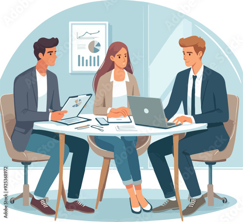 Mixed group of business people sitting around a table and talking