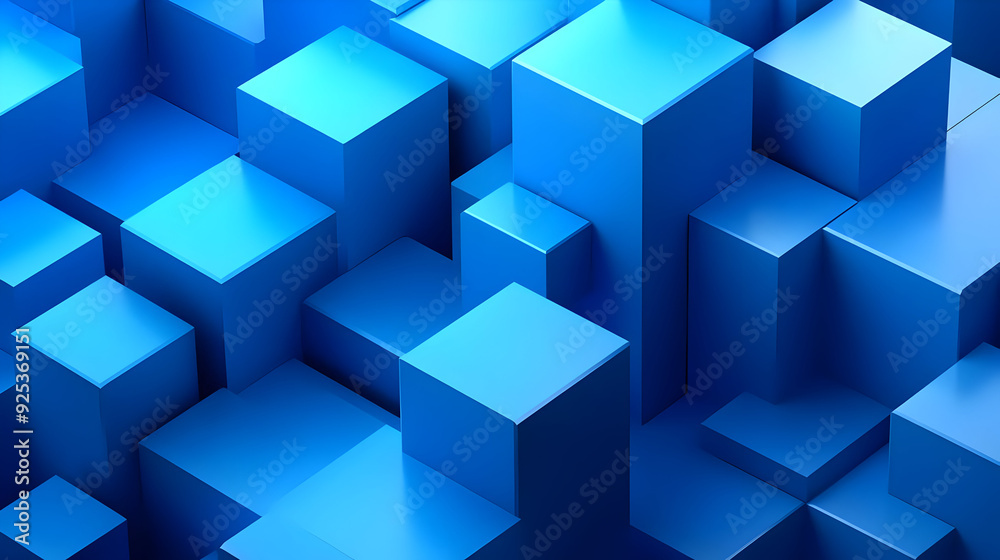 A vibrant arrangement of blue geometric shapes creating a modern 3D abstract design. A vibrant arrangement of blue geometric shapes creating a modern 3D abstract design.