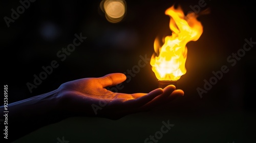 A person holding a lit candle in their hand with the flame, AI